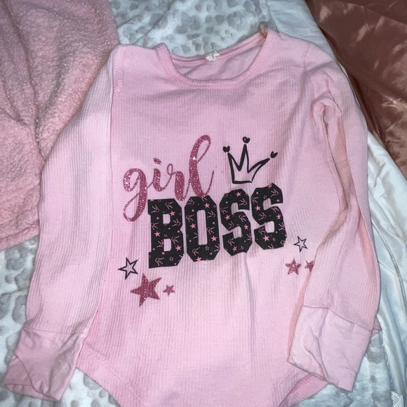 2pc*pink black Sherpa zipper pull over with pocket & thermal girl boss pink - Picture 3 of 7
